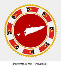 Timor-Leste flat stamp. Round logo with a map and the flag of Timor-Leste. Vector illustration.