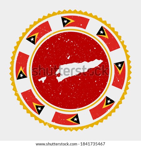 Timor-Leste grunge stamp. Round logo with map and flag of Timor-Leste. Country stamp. Vector illustration.