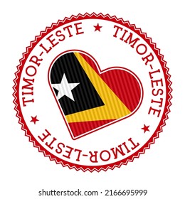 Timor-Leste heart badge. Vector logo of Timor-Leste with name of the country in Portuguese language. Neat Vector illustration.