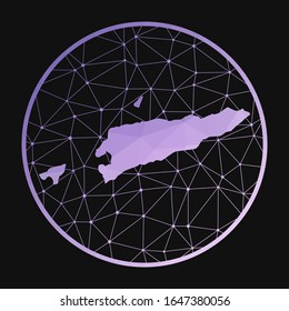 Icono de Timor Oriental. Mapa pológico vectorial del país. Icono de Timor Oriental en estilo geométrico. El mapa del país con un degradado púrpura bajo en fondo oscuro.