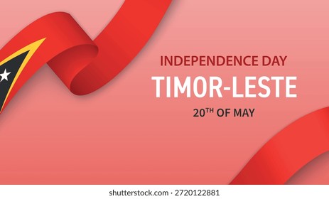 Anuncio del Día de la Independencia de Timor Oriental con cinta de la bandera y diseño patriótico del fondo.