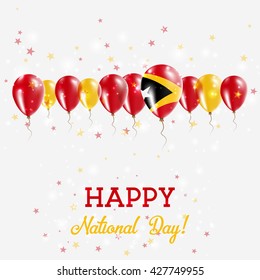 Timor-Leste Independence Day Sparkling Patriotic Poster. Happy Independence Day Card with Timor-Leste Flags, Confetti, Stars, Bokeh and Glitter.