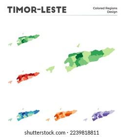 Colección de mapas de Timor Oriental. Fronteras de Timor Oriental para su infografía. Regiones de países de colores. Ilustración vectorial.
