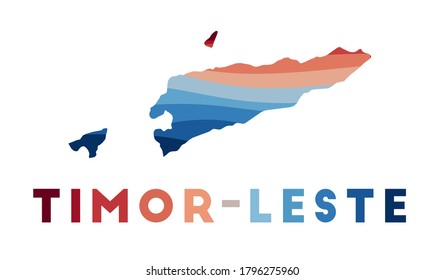 Timor-Leste map. Map of the country with beautiful geometric waves in red blue colors. Vivid Timor-Leste shape. Vector illustration.