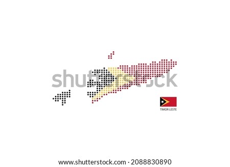 Timor-Leste map design by color of Timor-Leste flag in circle shape, White background with Timor-Leste flag.