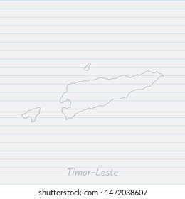 Timor-Leste map hand drawn gray outline on notebook background. Vector Illustration EPS10.