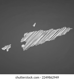 Timor-Leste map hand drawn sketch. Vector concept illustration flag, scribble map. Country map for infographic, brochures and presentations isolated on black background. Vector illustration.