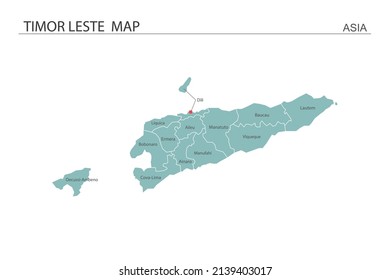 Timor-Leste Karte, Vektorgrafik auf weißem Hintergrund. Karte haben alle Provinz und markieren die Hauptstadt Timor-Leste. 