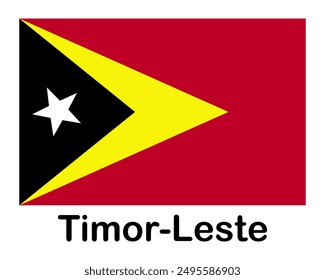 Timor-Leste national flag. Banner, state symbol, flagpole.