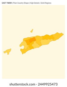 In: Timor-Leste Plain Country Map. Hohe Details. Stil für Volumenkörperbereiche. In: Shape of Timor-Leste. Vektorillustration.