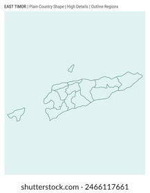 Timor-Leste plain country map. High Details. Outline Regions style. Shape of Timor-Leste. Vector illustration.