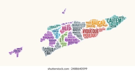 Timor-Leste regions word cloud. Country logo design. Regions typography style vector image. Timor-Leste colored text cloud. Stylish vector illustration.