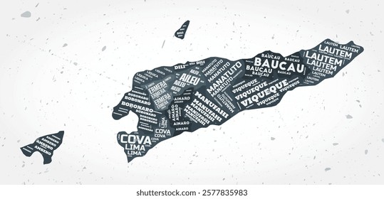 Timor-Leste regions word clouds. Country shape on textured background. Timor-Leste design in typographic style. Classy vector illustration.