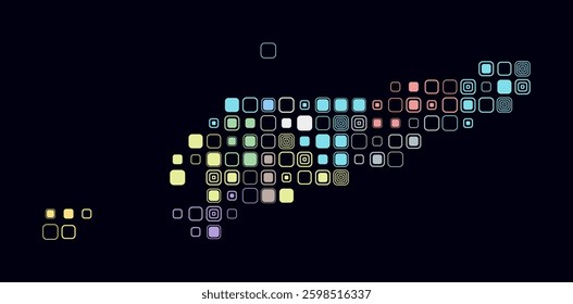 Timor-Leste, shape of the country build of colored cells. Digital style map of the Timor-Leste on dark background. Large size rounded square blocks. Stylish vector illustration.