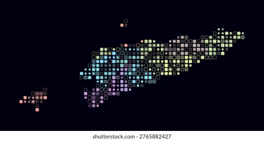 Timor-Leste, shape of the country build of colored cells. Digital style map of the Timor-Leste on dark background. Small size rounded square blocks. Trending vector illustration.