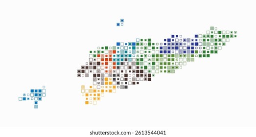 Timor-Leste, shape of the country built of colored cells. Digital style map of Timor-Leste on white background. Small size square blocks. Plain vector illustration.