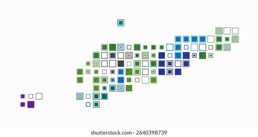Timor-Leste, shape of the country built of colored cells. Digital style map of Timor-Leste on a white background. Large size square blocks. Creative vector illustration.