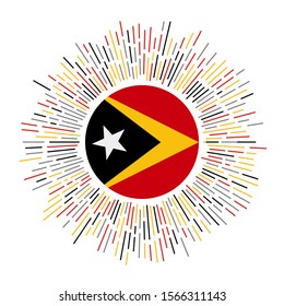 Timor-Leste sign. Country flag with colorful rays. Radiant sunburst with Timor-Leste flag. Vector illustration.