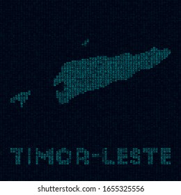Timor-Leste tech map. Country symbol in digital style. Cyber map of Timor-Leste with country name. Charming vector illustration.
