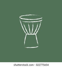 Timpani hand drawn in chalk on a blackboard vector white icon isolated on a green background.