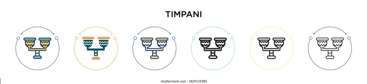 Timpani icon in filled, thin line, outline and stroke style. Vector illustration of two colored and black timpani vector icons designs can be used for mobile, ui, web