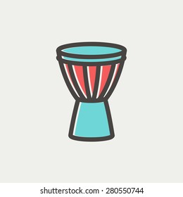 Timpani icon thin line for web and mobile, modern minimalistic flat design. Vector icon with dark grey outline and offset colour on light grey background.