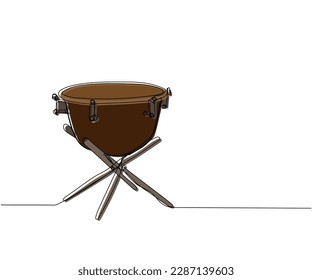 Timpani, tulumbas one line color art. Continuous line drawing of Ethnic Drum, music, performer, song, vintage, rock, instrument, band, percussion, sound, bass, musician.