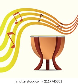 Timpani Vector Illustration. Orchestra  Percussion Musical Instrument.  Brown And Orange Gradient Colors. Musical Notes