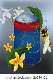 tin an abstract pattern from leaves and flowers and a bee