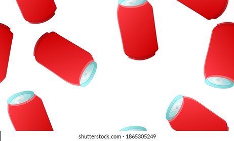 tin bottles on white background, vector illustration, pattern. bottle for drinks and lemonades. container for soda red. seamless pattern, illustration everlasting, wallpaper