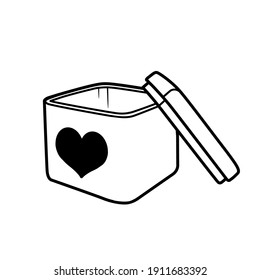 Tin box with heart pattern contour object for coloring on a white background