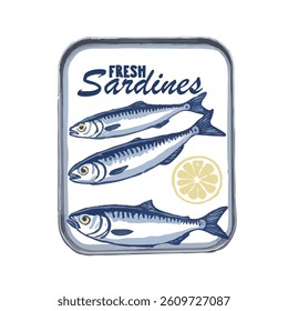 tin box seafood fish vector sardines tunna tuna lemon abstract brush slogan plate fresh market 