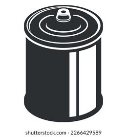 Tin can black monochrome simple icon isometric vector illustration. Canned food metallic container with lid cylinder conserving ribbed package silhouette minimalist steel product canister for storage