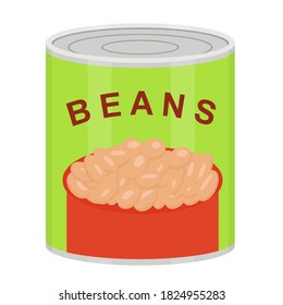 Tin can with canned baked beans. Vector flat illustration