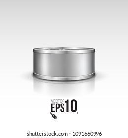 Tin can. Canned metal packaging. Metal container for food products. Vector template for your design.