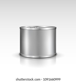 Tin can. Canned metal packaging. Metal container for food products. Vector template for your design.
