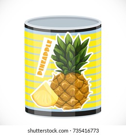 Tin can with canned pineapple isolated on a white background