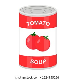 Tin can with canned tomato soup. Vector flat illustration