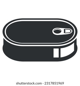 Tin can closed metallic container for product pack preserving nourishment minimal black icon isometric vector illustration. Aluminum oval package with cover steel box for fish meat vegetable