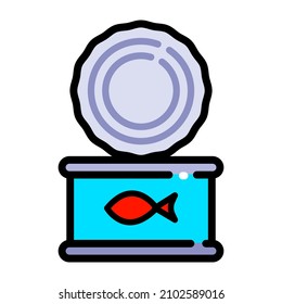 Tin can color icon. Premium quality fish element in simple flat style. Vector illustration isolated on white background.