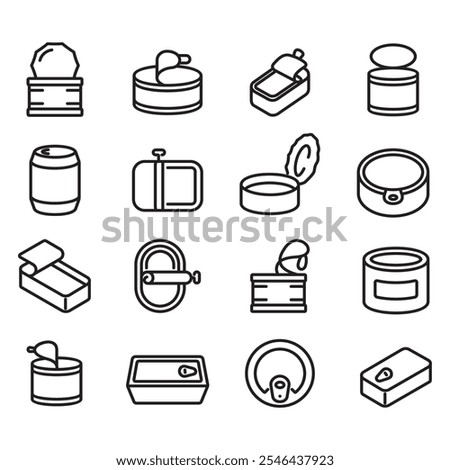 Tin Can Container Icon Set. Thin line vector. Contains canned food and drink container icons.