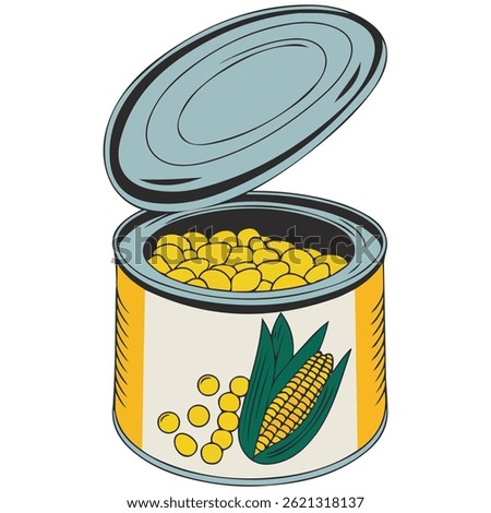 tin can corn kernels yellow vegetables isolated vector illustration on white background