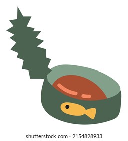 Tin can with fish. Drawn style. White background, isolate. Vector illustration.