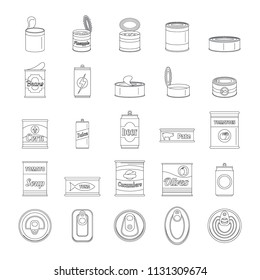 Tin can food package jar icons set. Outline illustration of 25 tin can food package jar vector icons for web