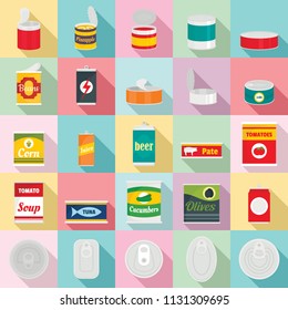 Tin can food package jar icons set. Flat illustration of 25 tin can food package jar vector icons for web