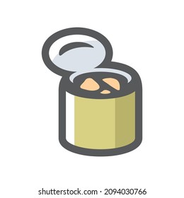 Tin lata con el icono del vector de alimentación Ilustración de dibujos animados.