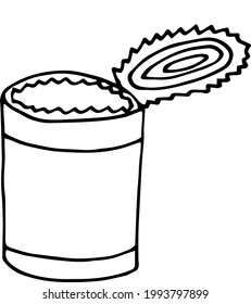 icono de lata. doodle dibujado a mano. vectores, escandinavos, nórdicos, minimalismo monocromo campamento de comida enlatada