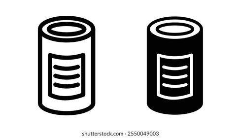 Tin can Icon set in black filled and line.