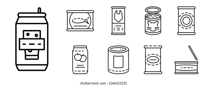 Tin can icon set. Outline set of tin can vector icons for web design isolated on white background