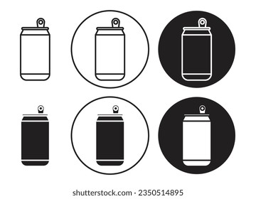 Tin can icon set. tuna aluminum can vector symbol. metal drink can sign in black filled and outlined style.